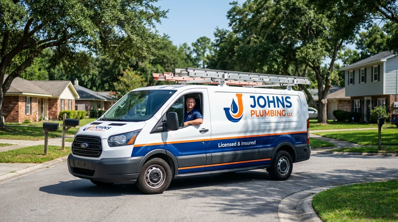 Johns Plumbing LLC service van in Columbia City, OR