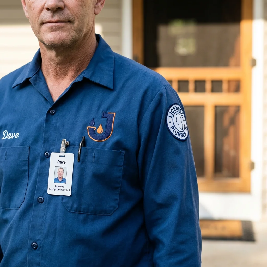 Licensed plumber showing ID badge in Columbia City, OR
