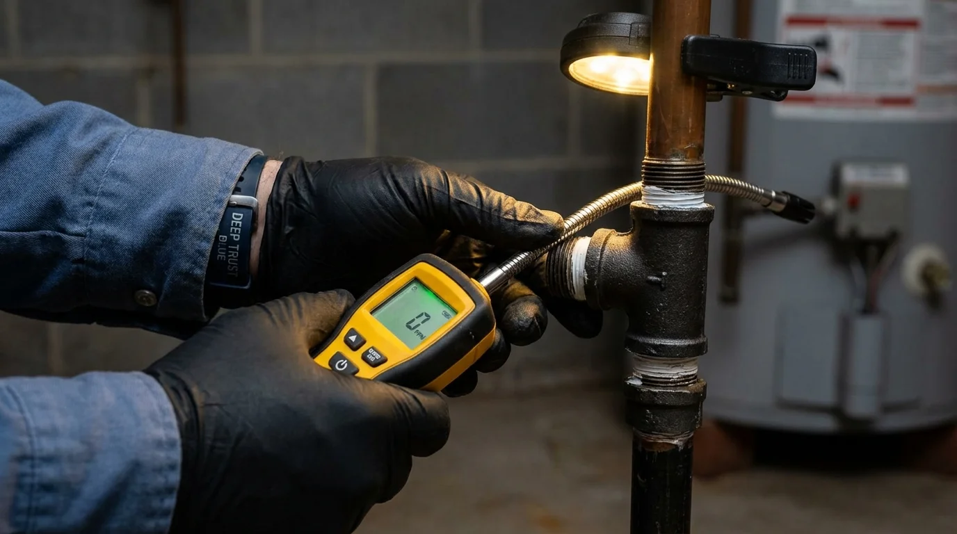 Gas leak detection with electronic sniffer by Johns Plumbing LLC in Columbia City