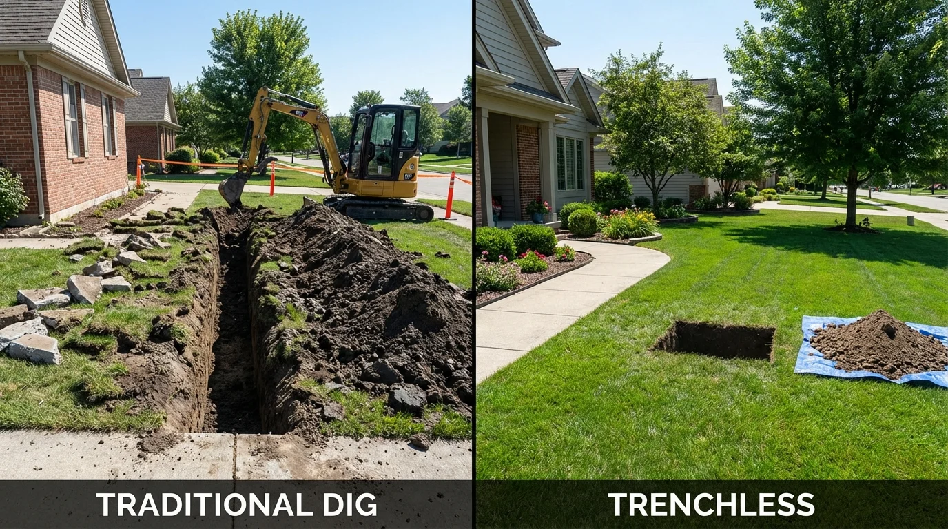 Trenchless sewer repair with minimal yard damage versus traditional excavation in Columbia City, OR